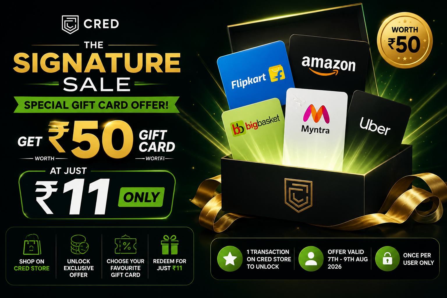 CRED Signature Sale – Get ₹50 Gift Card for ₹11