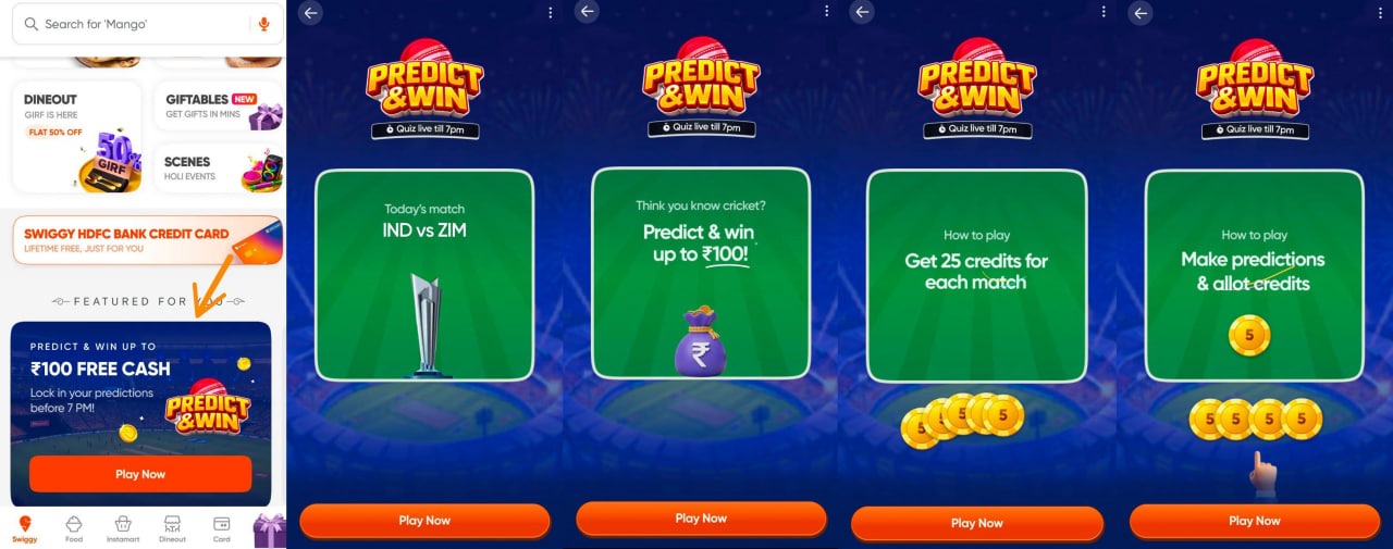 Swiggy Predict & Win ₹100 Free Cash Offer Banner
