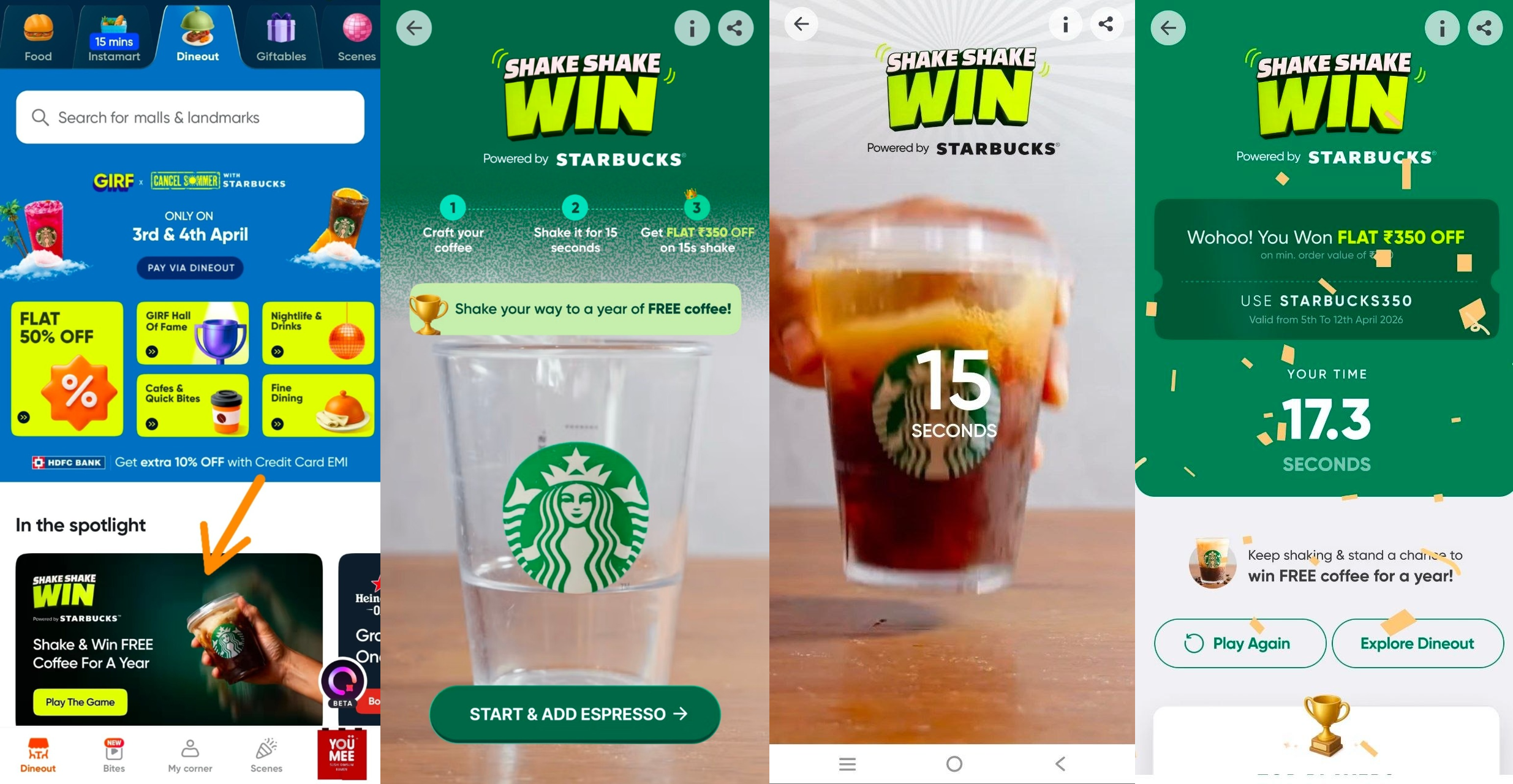Swiggy Dineout Starbucks ₹350 OFF Offer