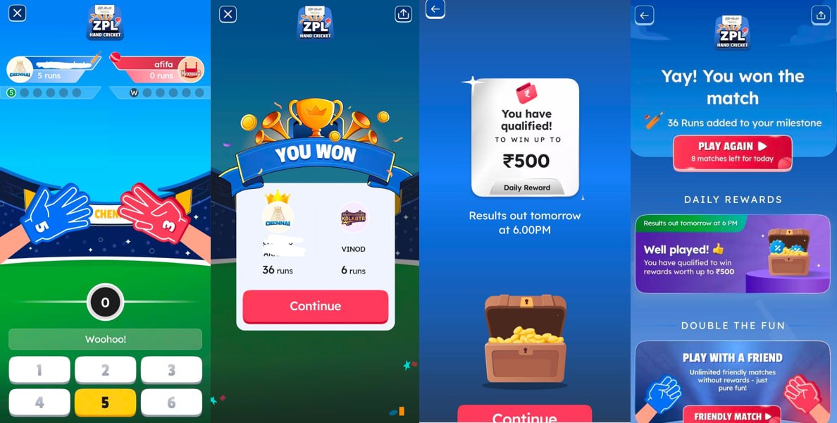 Zomato ZPL Hand Cricket Offer 2026 game screen