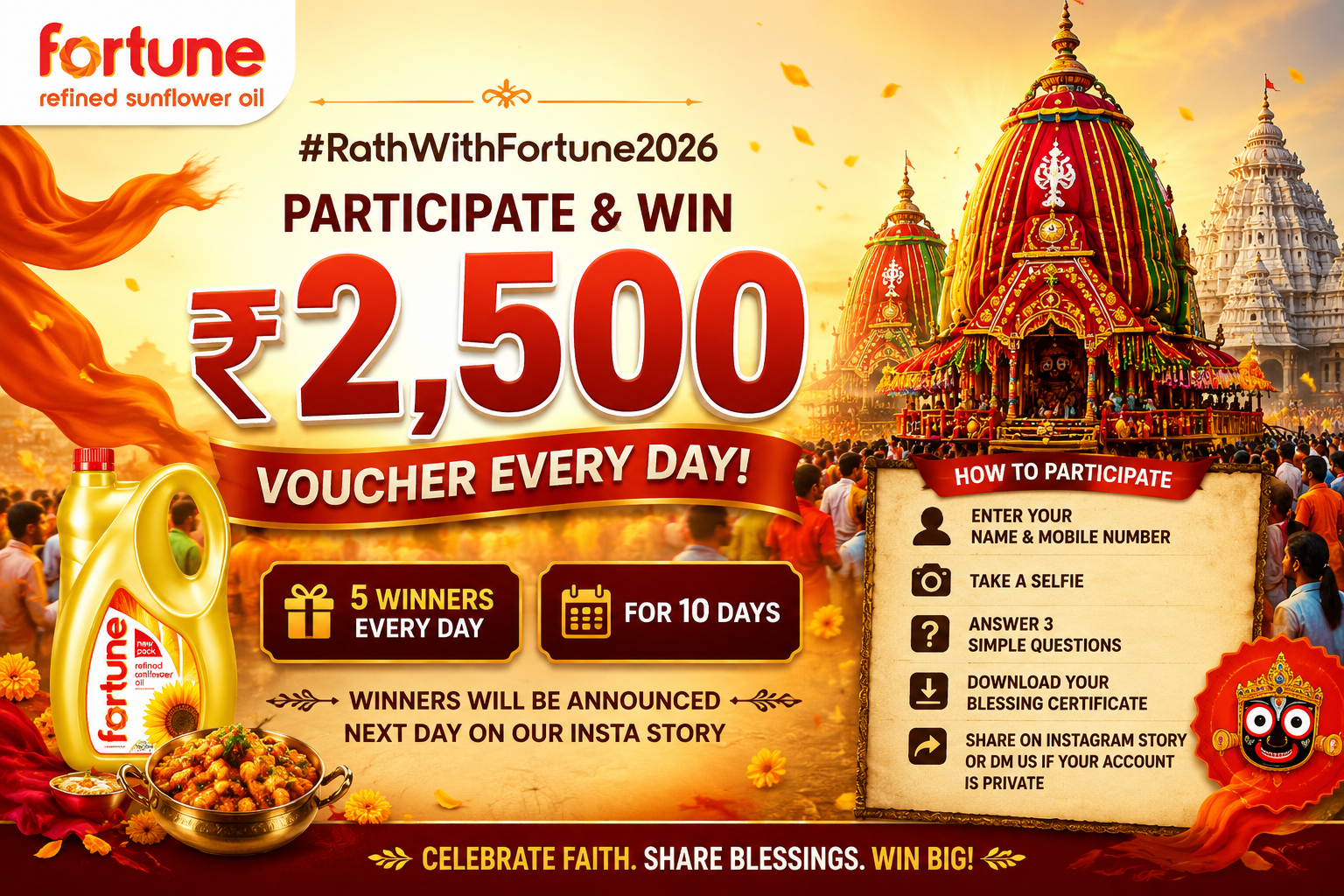 Fortune Foods #RathWithFortune2026 Contest – Win ₹2,500 Vouchers Daily