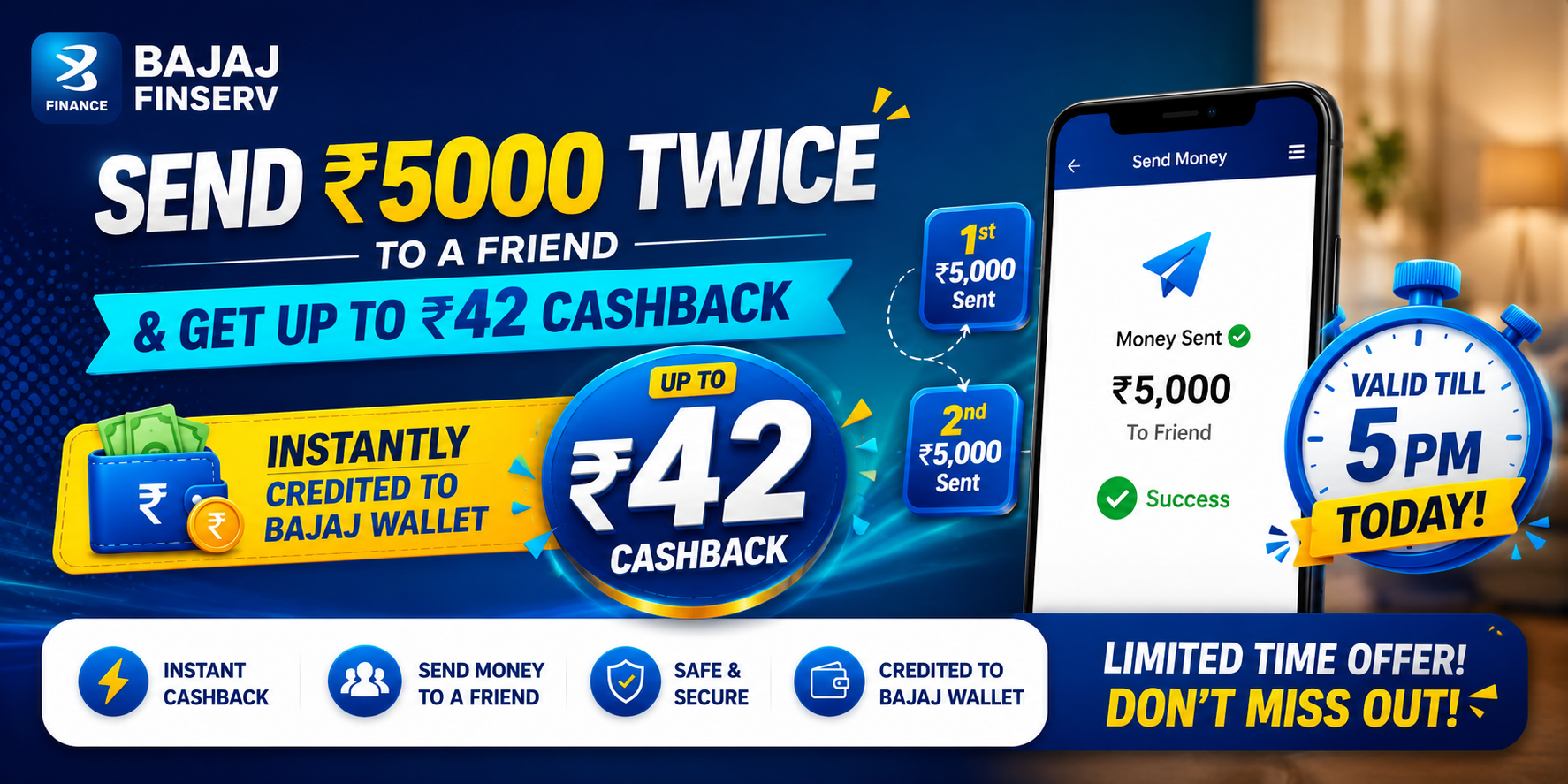 Bajaj Finserv ₹42 Cashback Offer – Send ₹5,000 Twice & Get Cashback