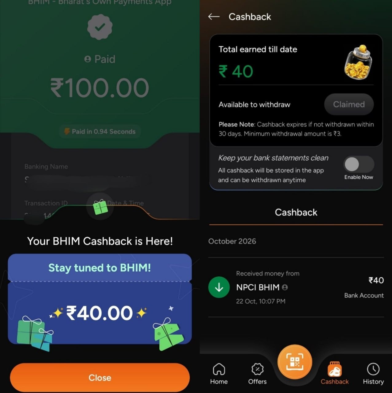 BHIM New User Offer
