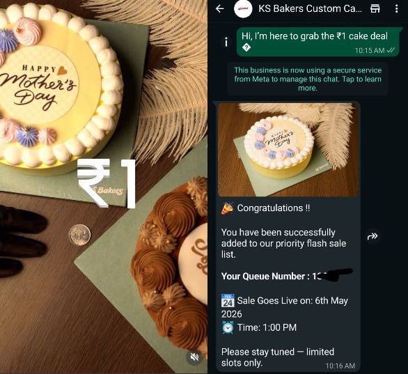 Exclusive KS Bakers ₹1 Cake Offer 2026
