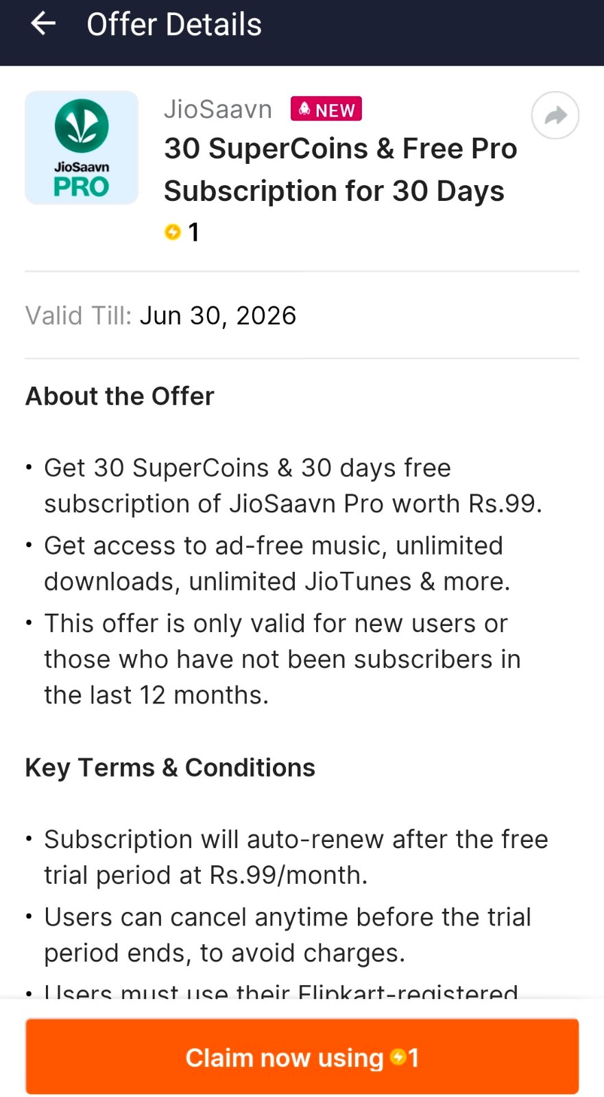 Flipkart JioSaavn Pro Offer Free 30 Days Subscription