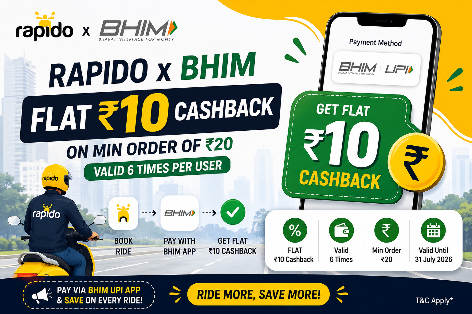 Rapido BHIM Cashback Offer 2026 Flat ₹10 Cashback