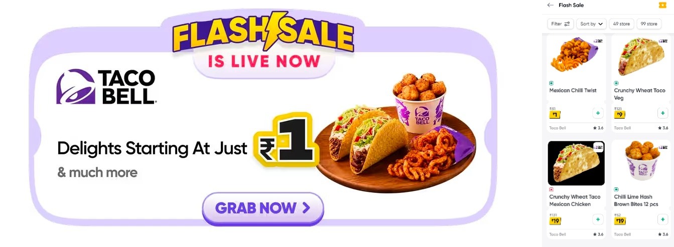 Swiggy Dineout Taco Bell ₹1 Flash Sale