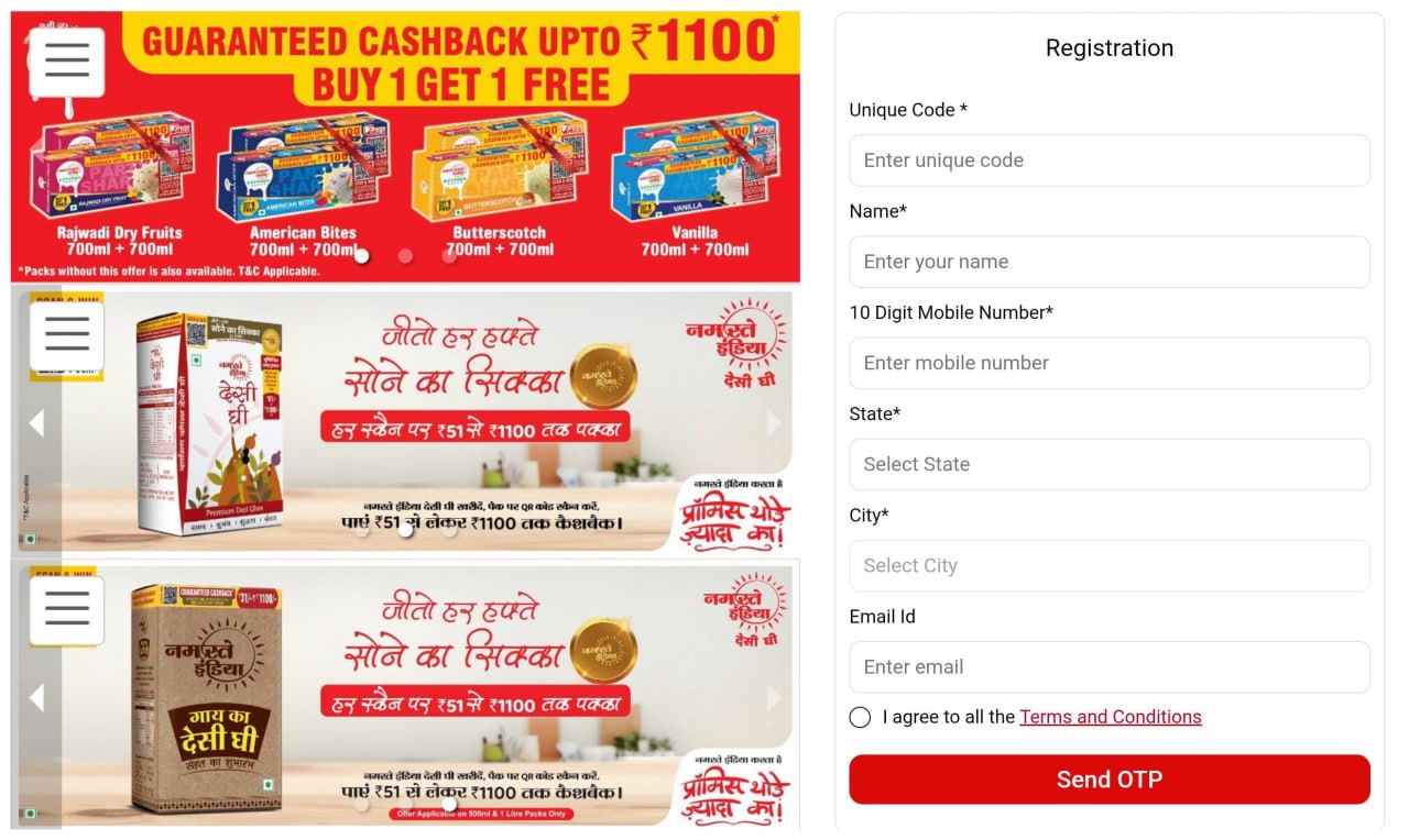 Namaste India Cashback Offer 2026 ghee and ice cream cashback