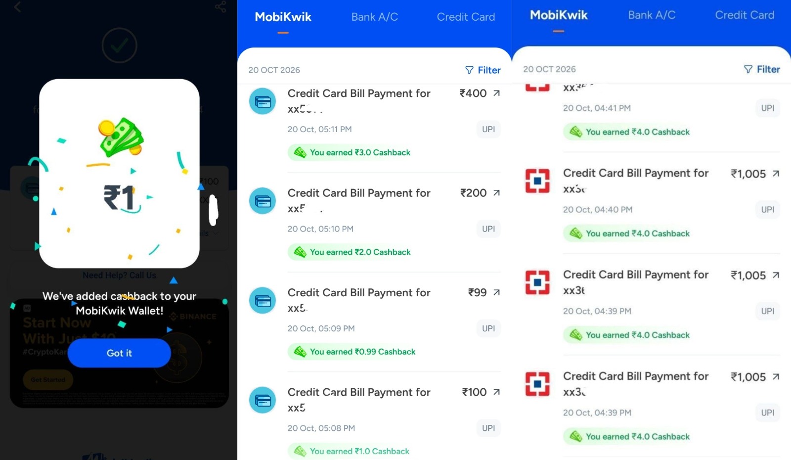 MobiKwik Credit Card Bill Payment Cashback Offer