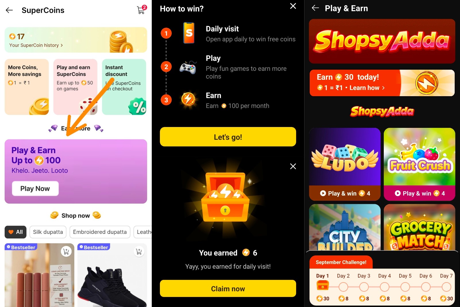 Shopsy September Challenge – Earn SuperCoins by visiting daily and playing games