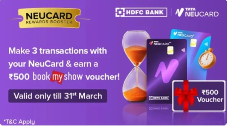 Tata Neu HDFC NeuCard Offer 2026 get ₹500 BookMyShow voucher