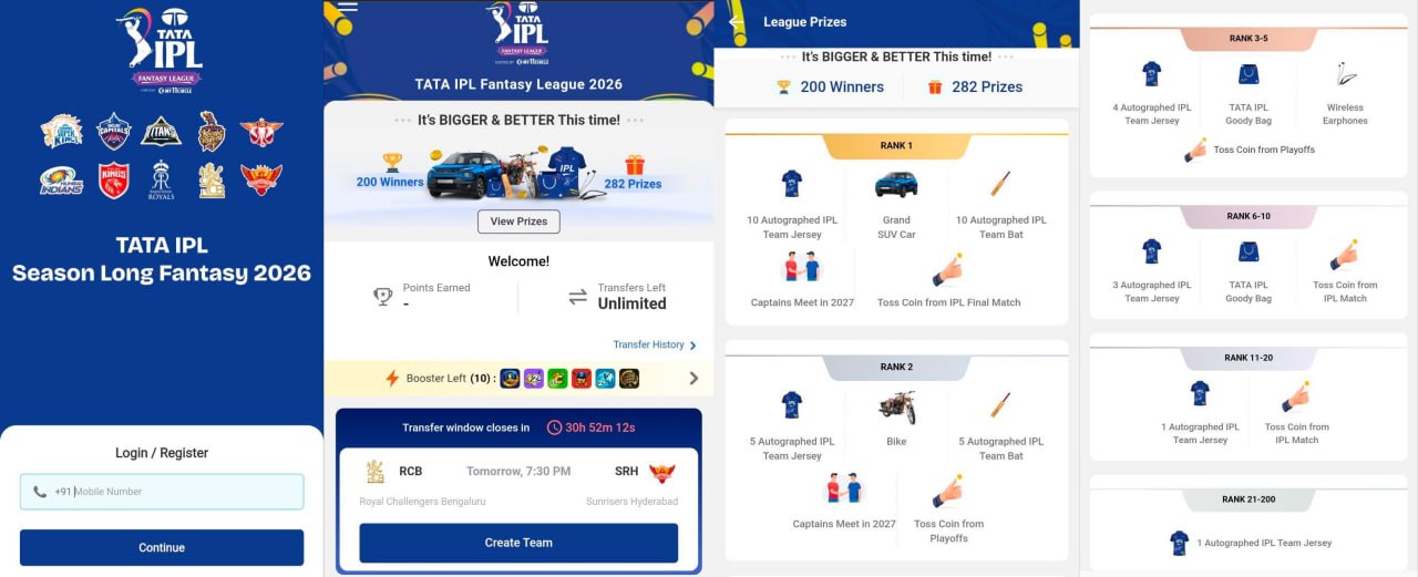 tata ipl fantasy league 2026 homepage screen