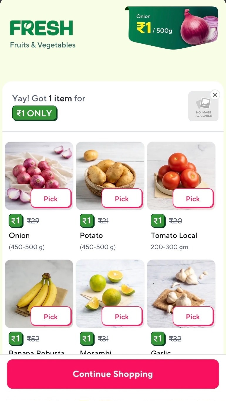 Zepto ₹1 Offer 2026 grocery items at ₹1 no minimum order