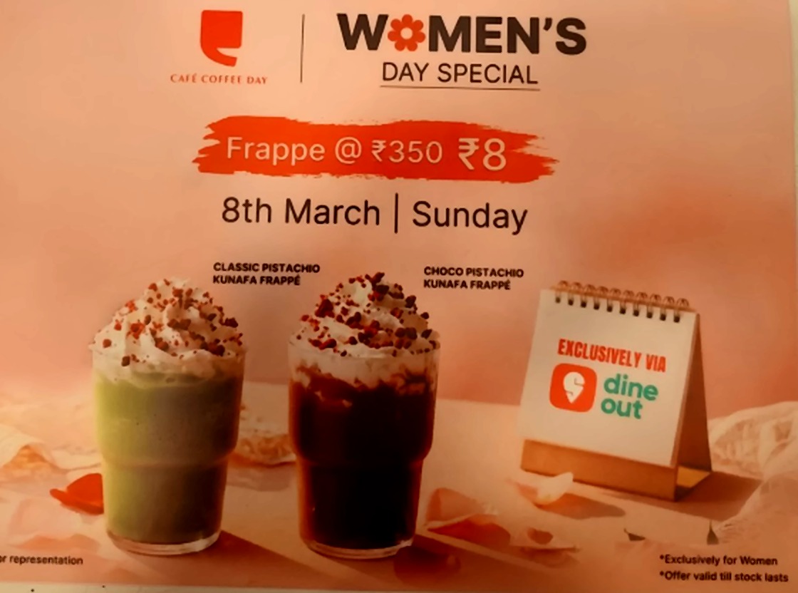 Café Coffee Day 8 Rupees Frappe Offer Women’s Day Special