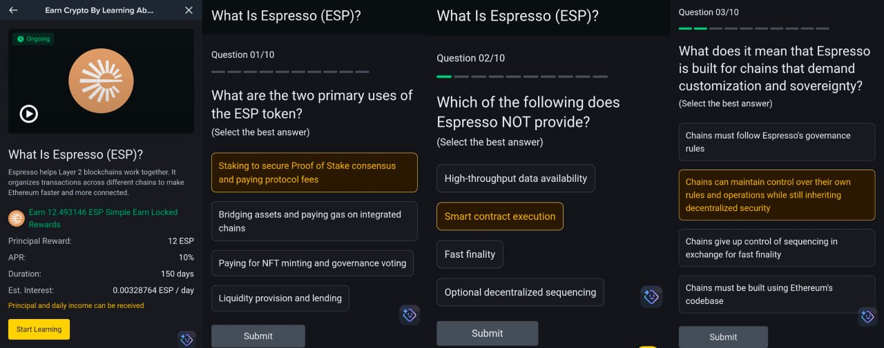 Binance Learn and Earn Espresso Quiz