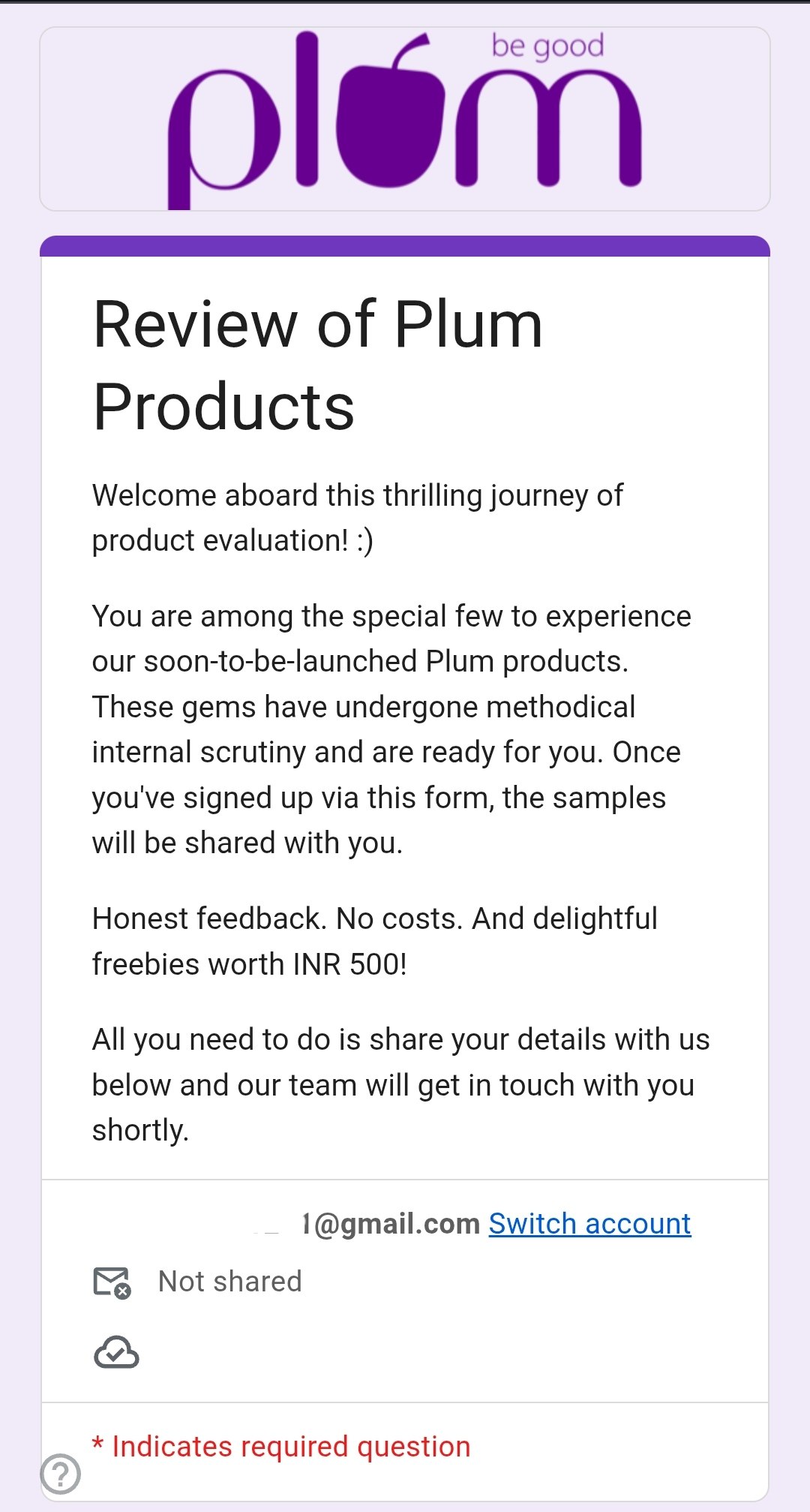 Plum Free Samples Worth ₹500 Offer