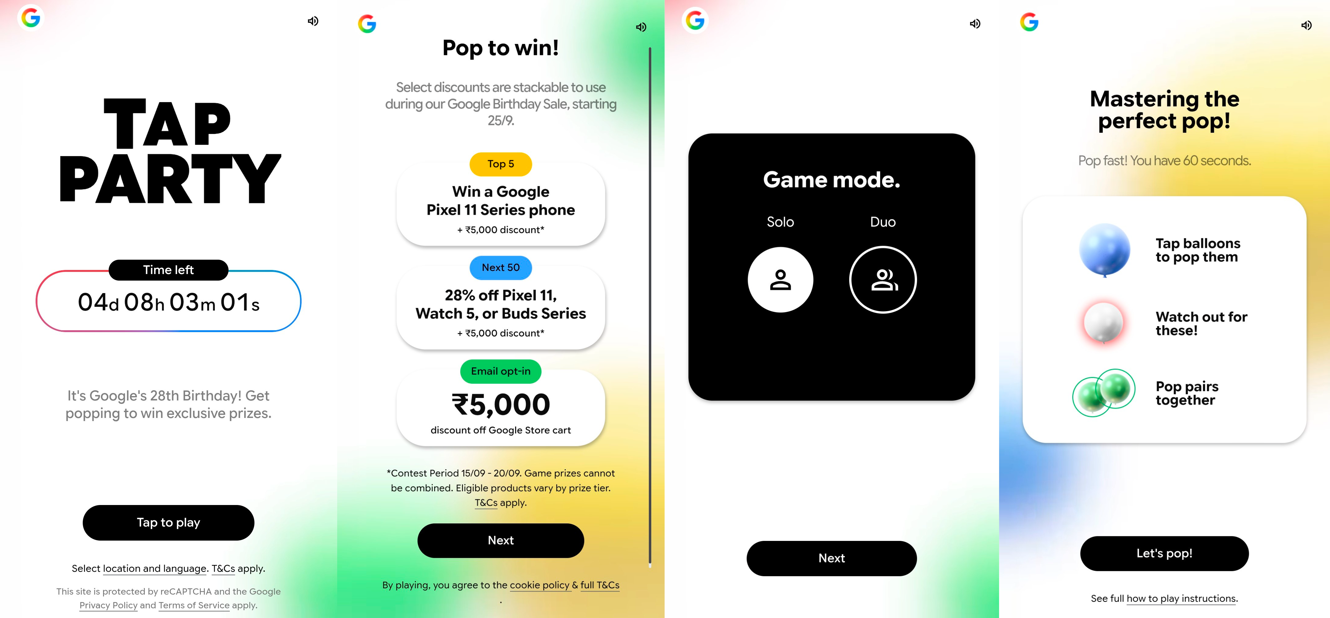Google Pop Tap Party Offer