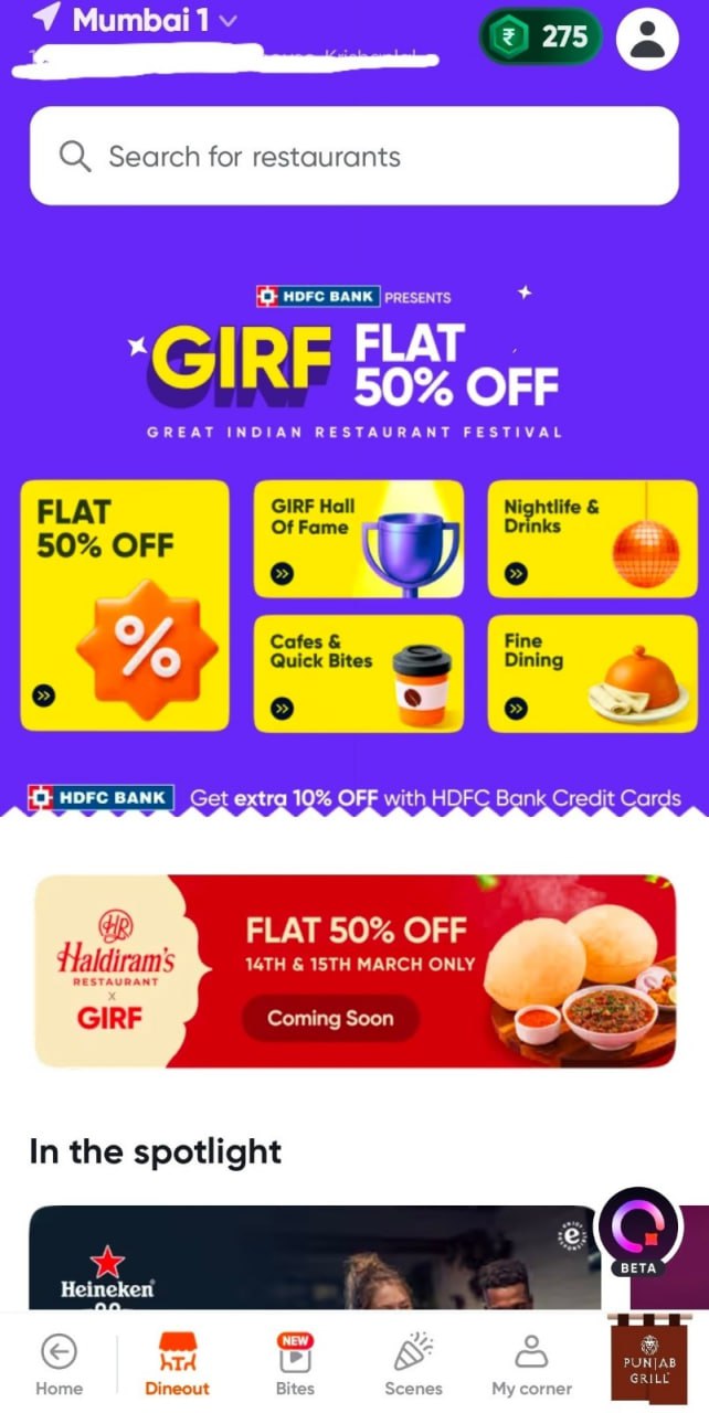 Swiggy Dineout GIRF Offer flat 50 percent restaurant discount