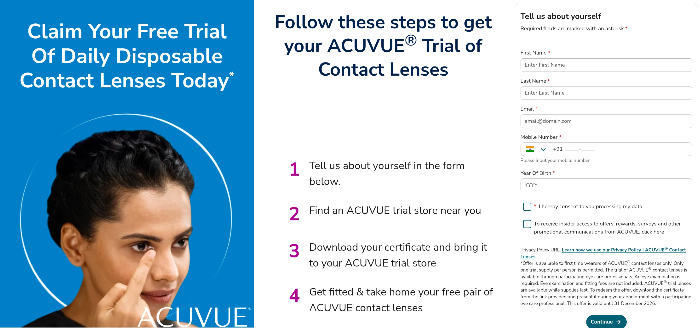 ACUVUE Free Contact Lens Trial Daily Disposable Contact Lenses Free Offer