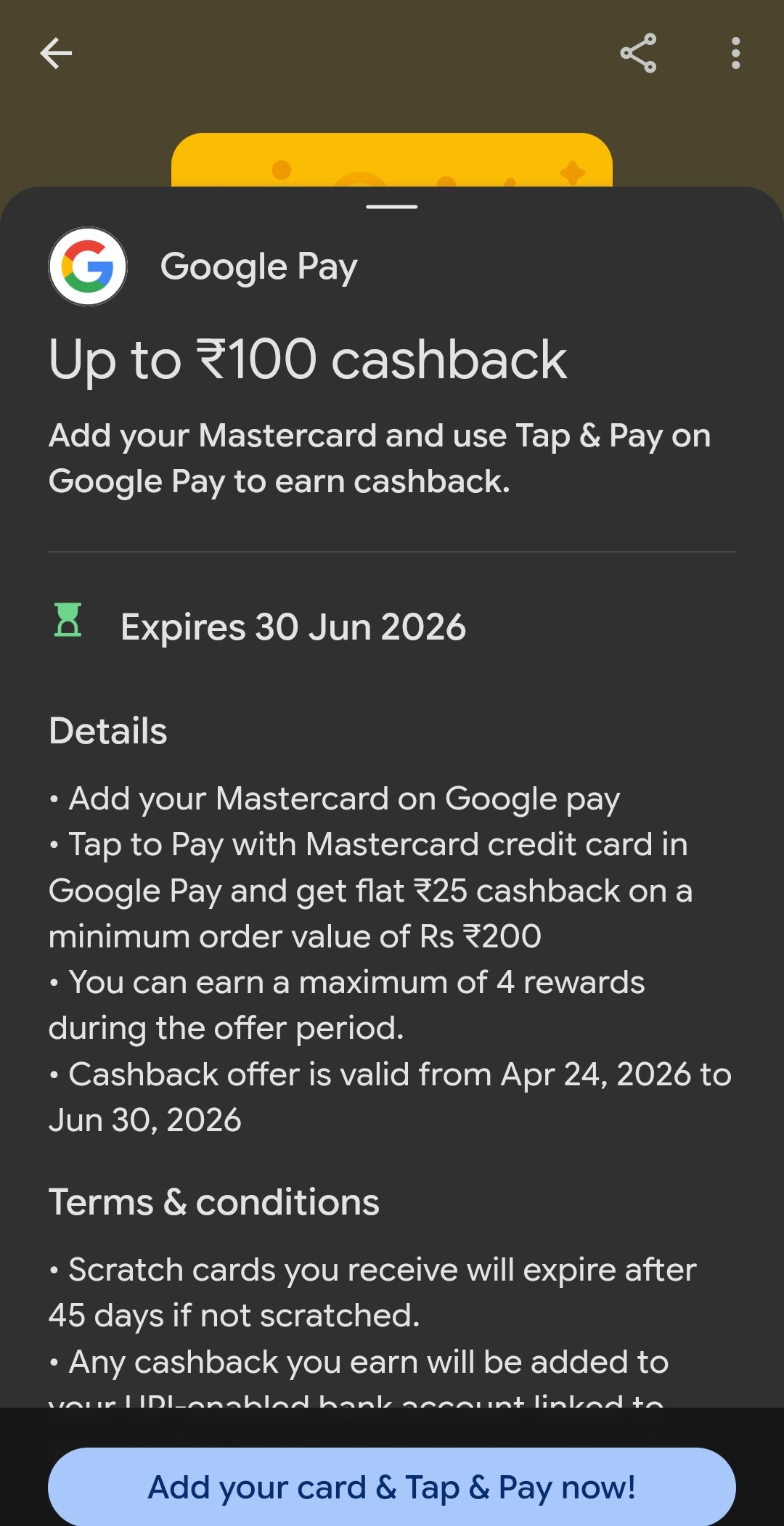 Google Pay Tap & Pay Offer