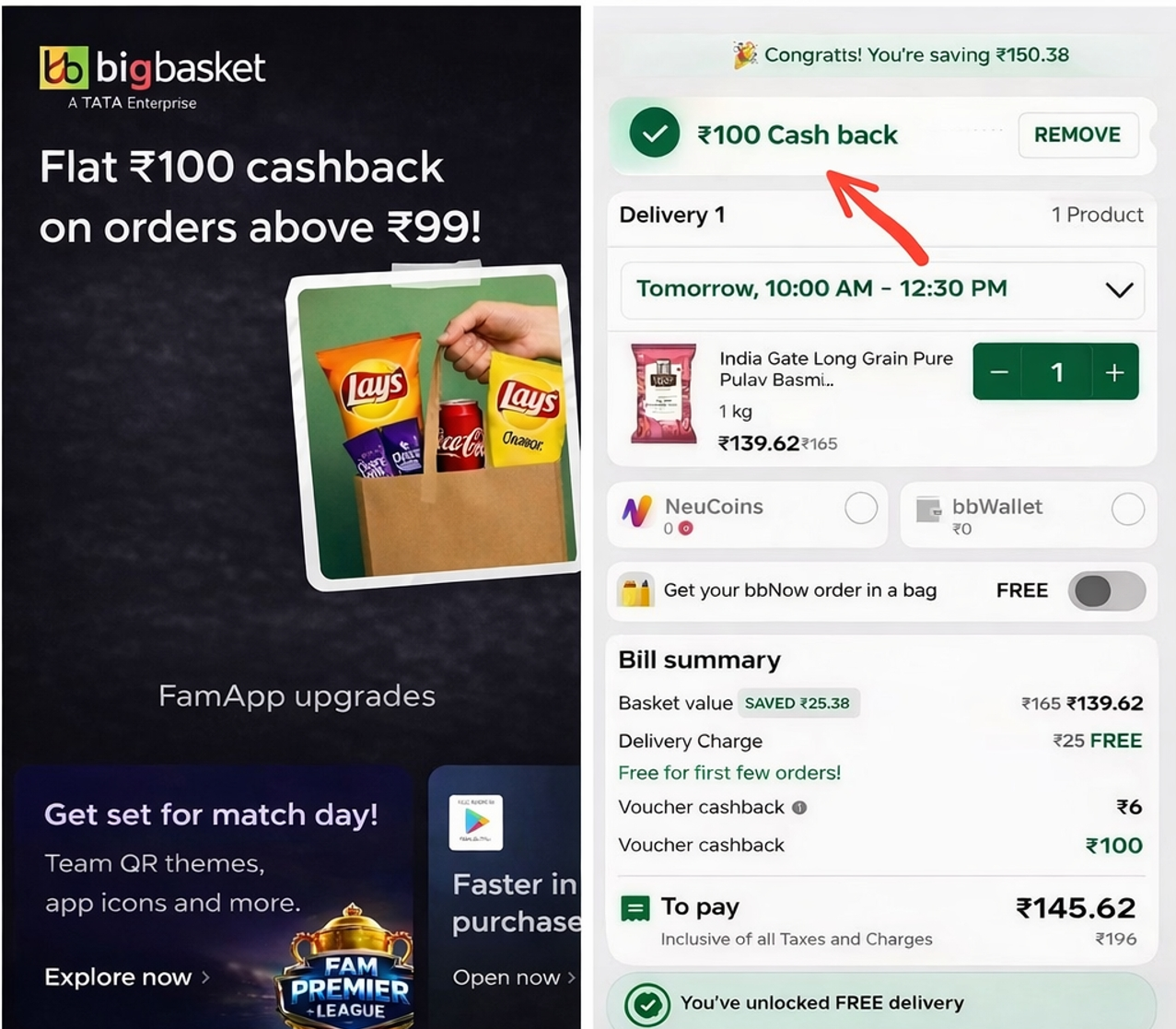 FamPay BigBasket ₹100 Cashback Offer 2026