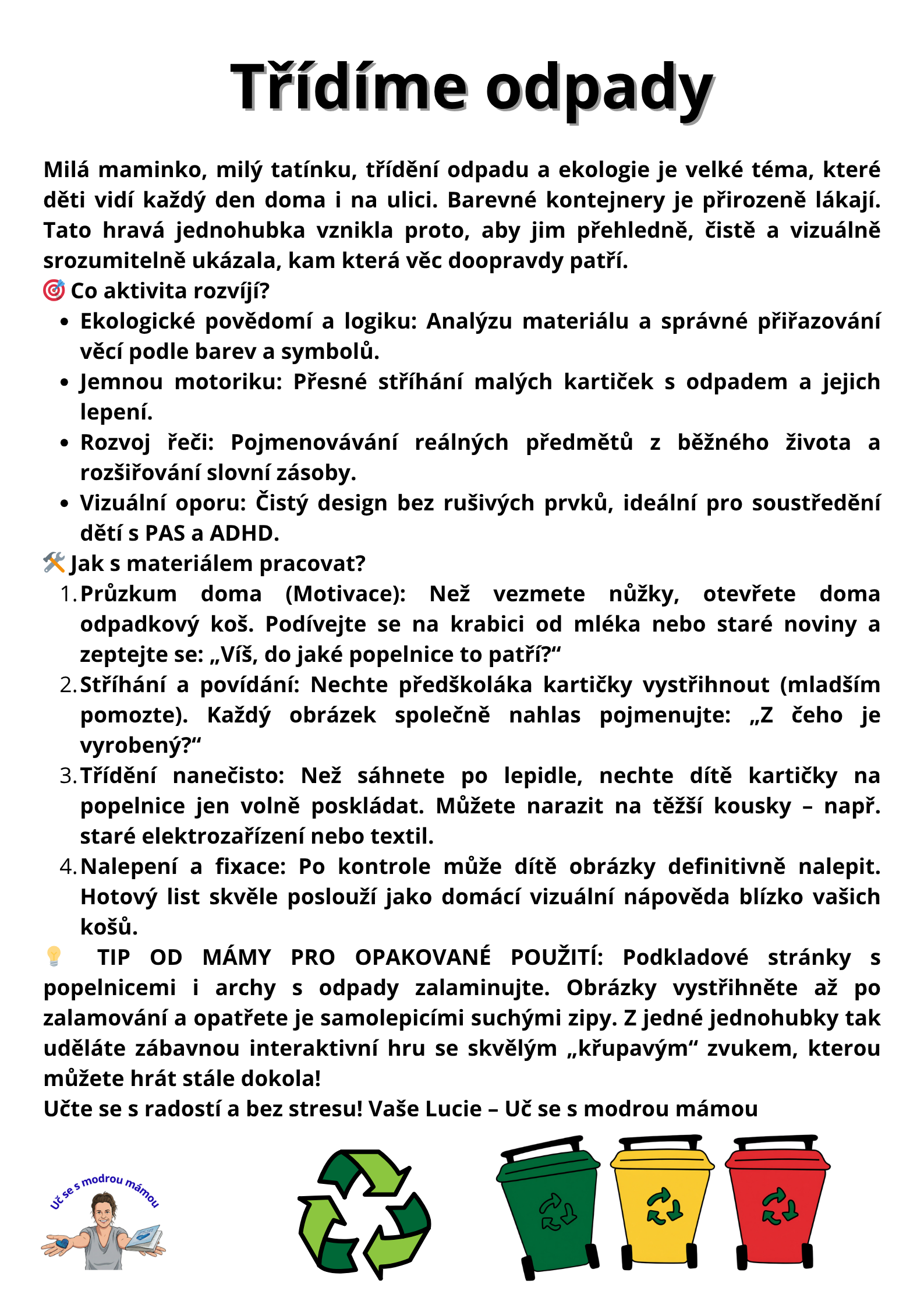 Třídění odpadu: Kam co patří? (Výukové karty)