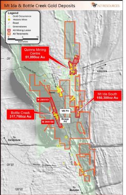 Location of the Mt Ida and Bottle Creek gold projects