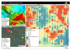 Figure 1. Gold rock chip, stream sediment soil geochemistry for the Waa Creek Prospect – MT Wipi