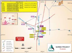 Figure 1: Plan View of Recent Drilling & Channel Sampling by Pads D to F in Ponente West
