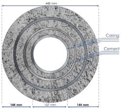 Plan view of casing and cement which separate Carpentaria-1 well production tubing from Gum Ridge aquifer
