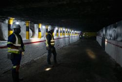Figure 1: Team installing new supports and marking out Frankfort Mine in preparation for trial mining