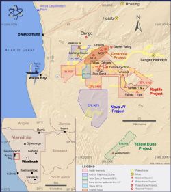 Figure 1: Namibian location map showing position of the Tumas Project