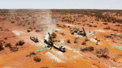 Arial view of two RC rigs drilling at Mt Stirling/Viserion