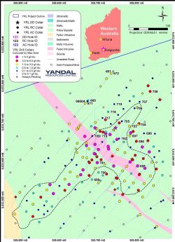 Figure 3 – Plan view collar map coloured by maximum gold grade