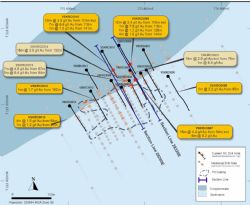 Figure 3: Drilling plan Skyhawk showing current and previous drilling intersections