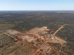 Figure 1: Aerial view of Bulk Sample Pit, Camp and ROM Pad.