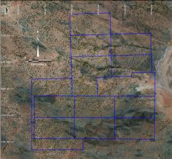 Figure 4: Surface soils traverses on aerial photo with tenement boundary.