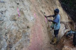 Figure 3. Zone of strong phyllic alteration exposed by MWTR008