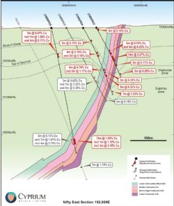 Figure 6: Nifty East drill hole section 102,920E