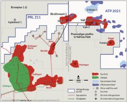Location of Odin-1, the adjacent Vali gas field and Vali-Beckler pipeline