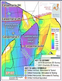 EP187 location map illustrating drilling locations and depth to B Shale