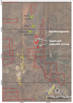 Figure 5. Location of quartz veins and pegmatites within the Bullabulling Project 