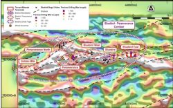 Bluebird-Perseverance zone bouguer gravity image with structures