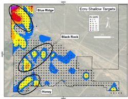 Figure 2: Shallow target areas with Au following structural trends