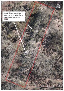 Figure 2: Sheeted quartz veins or pegmatites prospective for Gold and Lithium 