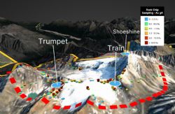 Figure 2. Train drill pad location with rock chip sample highlights