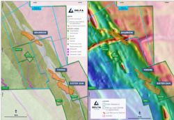 Figure 2; Plan views with geology with projections to surface of Mineral Resource wireframes and block models