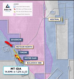 Figure 2: Plan view for gold Mineral Resources location at the Mt Ida Lithium Project