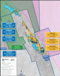 Figure 4: Plan showing selected Li and Au results from Mt Ida on mining approval footprint
