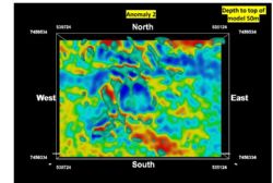 Figure 3c. Anomaly 2- Model looking down magnetic image at 200m depth
